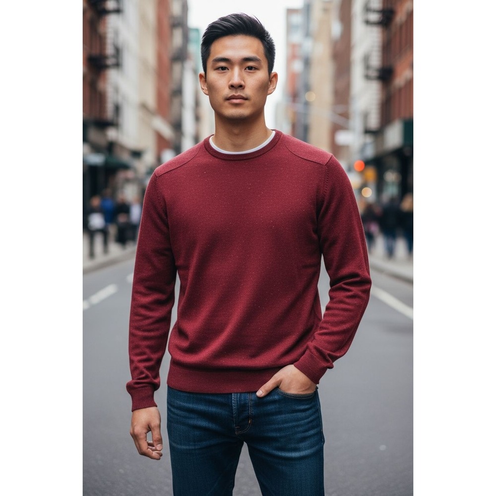 Ted Baker London Men's Red Speckled Crew Neck Long Sleeve Sweater Size S